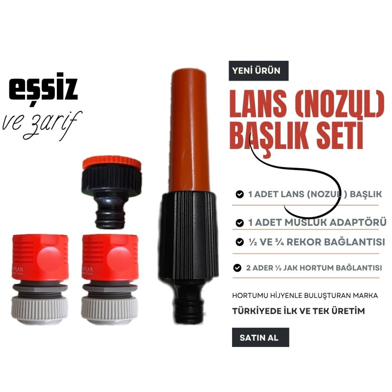 Plasyay Ayarlı 2 Fonksiyonlu Lans (Nozul) Set ve Hortum Bağlantı Aparatları Set